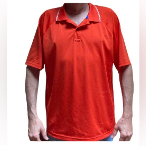 LANDS END Polo Golf Collared Shirt Orange with White Trim Mens XL - Picture 1 of 16